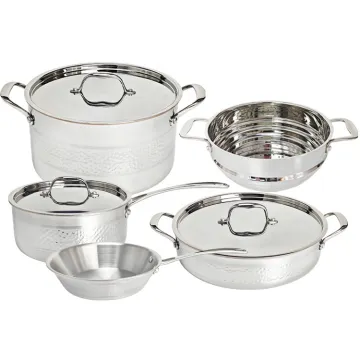 8Pcs Hammered Stainless Steel 304 Cookware Set with Copper Core for Kitchen Cooking