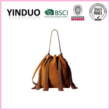 OEM custom velvet fabric long strip real suede shoulder bag promotional ladies genuine leather jute printed small drawstring bag