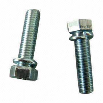 Hex screws with spring washer, white zinc-plating