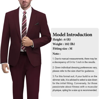 WYWK 2 Piece Men's Suit Wedding Party-Dark Red-S
