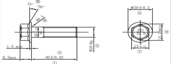 Class 10.9 Carbon Steel Black M10x1.5 Flange Hex Bolt