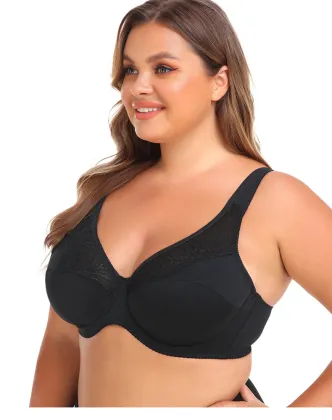 Women's Plus Size Solid Color Lace Comfort Bra with Full Coverage and Push-Up