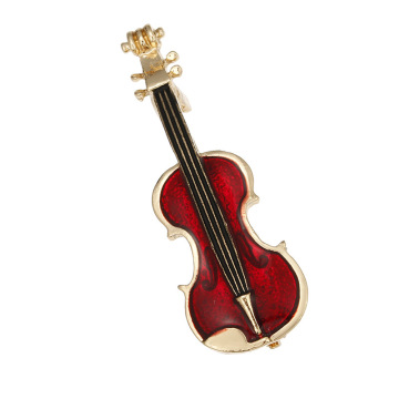 Elegant Red Violin Pin Brooch with Crystals