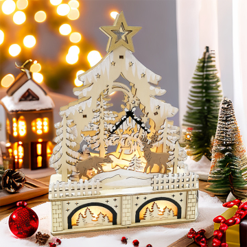 Tree Shaped Christmas House Village With Wooden Laser Cut Christmas Scene And Light Up For Christmas Gift