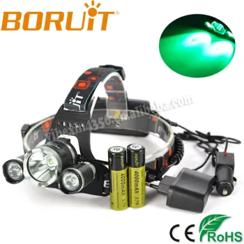For Hunting Headlamp Green Light T6+2XPE RJ3000 Adjustable 3 Modes LED Headlight (2x18650)