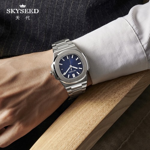 SKYSEED นาฬิกาข้อมือผู้ชายแบบกลไกธุรกิจแบบนกแก้ว