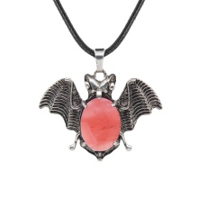 Cherry Quartz 13X18mm Cabs Antique Silver Alloy Antique Silver Alloy Bat Pendant Necklace 45cm Black Cord