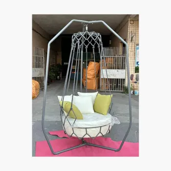 Red Outdoor Balcony Swing Chair with Hanging Basket Net: A Stylish Nordic Garden Villa Leisure Furniture Combination