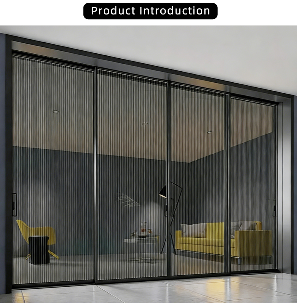 Sleek Black Frame Fluted Glass Sliding Door YJ-P034 X