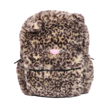 Faux крзно ранец на ранецот гепард за печатење Детска плишана ранец на големо торби