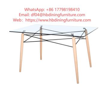 Dining Furniture Wholesale Modern Glass Dining Table Cheap High Quality Beech Wood Legs Glass Table Top Kitchen Dining Table