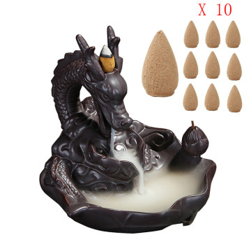 10pc cone incense waterfall Retro Handmade Porcelain Ceramic Backflow Incense Burner Buddhist Decoration Home Aromatherapy#40