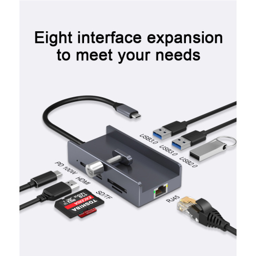 Зажим дизайн USB C Dock Station Ethernet Hub