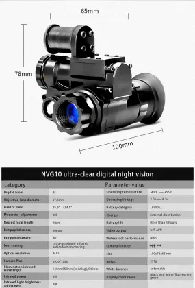 TRV NVG10 Night Vision Monocular: 1080p Digital Infrared Night Vision Goggles