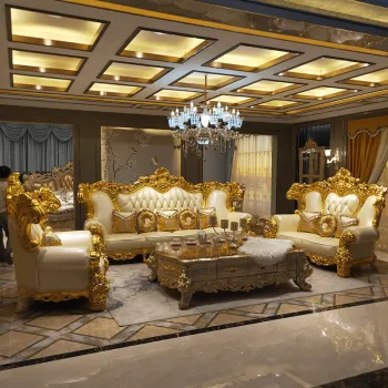2023 European Style Luxury Leather Sofa Set with Wooden Accents: Elegant Living Room Furniture Collection