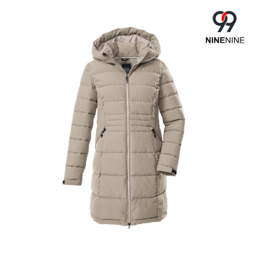 Parka de mujer con aspecto de plumón y capucha.