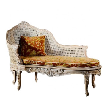 Factory Supply French Traditional Wooden Rattan Chaise Lounge Sofa