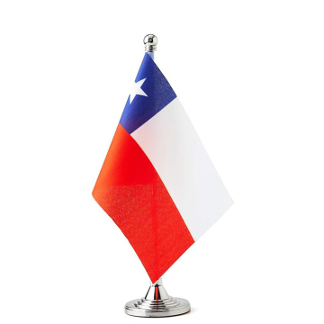 Chile Table Flag with Pole and Base - Small Blue White Red Star Design - Factory Price for All Countries