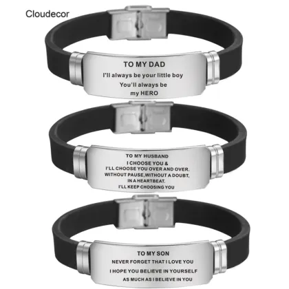 Stainless Steel Rubber Charm Bracelet: A Festive Gift for Sons, Daughters, Wives, Boyfriends, and Dads