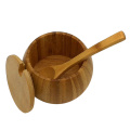 Bamboo Wooden Spice Jar Sugar Bowl Coffee Condiment Storage Box with Spoon