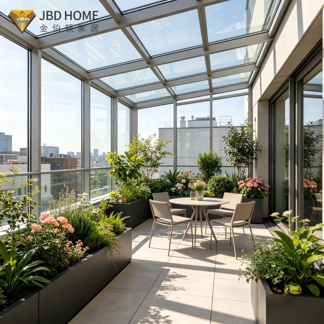 Seòmar grèine Alloy Alùmanum ùr-nodha le seallaidhean glainne Panoramach