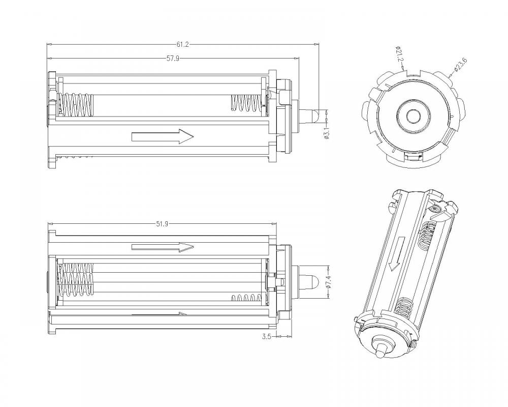 BBA-7-3-3-02 Treble Circulaire AAA-batterijhouder