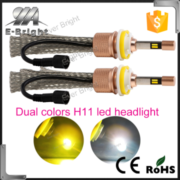 2pcs h11 light bulbs amber white dual colors transform 40W 5500LM high brightness led headlight bulb car led light
