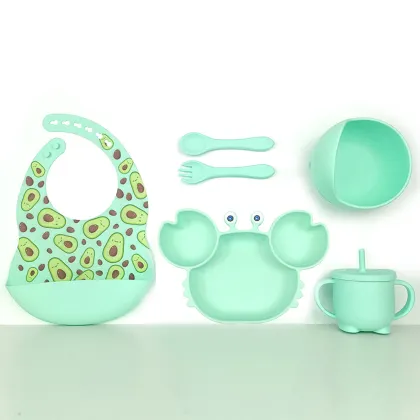 Crab Plate 6pcs Silicone Feeding Set Baby Tableware