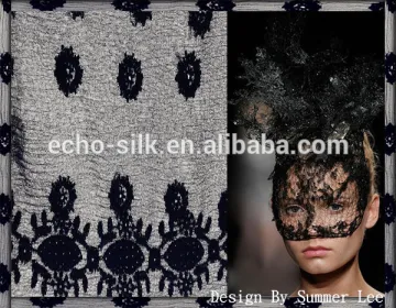 black lace embroidery,100% fashion crinkle silk embroidery fabric