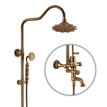 European Style Antique Brass Wall Mounted Rainfall Shower Mixer Tap