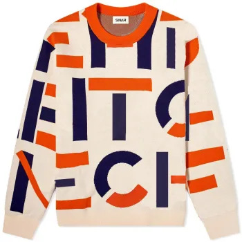 Custom Men's Jacquard Knitted Color Block Letter Round Neck Pullover Sweater Wholesale