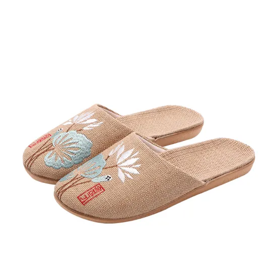 Suihyung Summer Casual Slides Women Men Flax Slippers Chinese Embroidery Flowers Platform Sandals Flip Flops Lovers Indoor Shoes