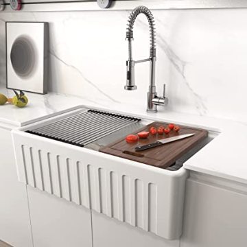 Tenggelam rumah mangkuk tunggal putih 33 "l x 20" w tenggelam dapur seramik porselin dengan bahagian depan apron