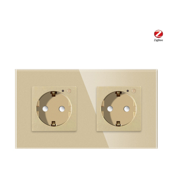 Bingoelec Zigbee Double Smart Socket EU German Standard 16A WiFi Wall Plug with Glass Panel