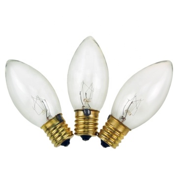 Heißverkauf 110V-240V E14 E12 Clear Color C9 Candle Glühlampe 5W-15W mit Wolframfilament für Feiertage