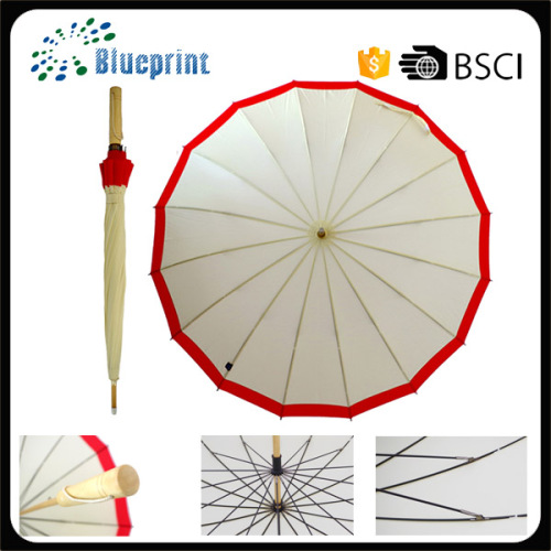 16K Special Splicing Pongee Traditional Wooden Straight Umbrella