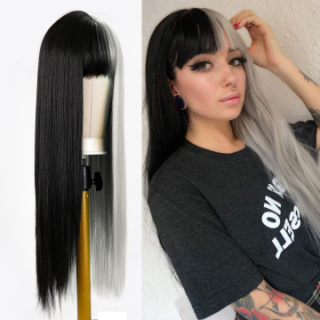AliLeader Mix Black/Colors Long Straight Wigs Synthetic Hair High Temperature Fiber Cosplay Wig 24inch Women Festive Party Wig
