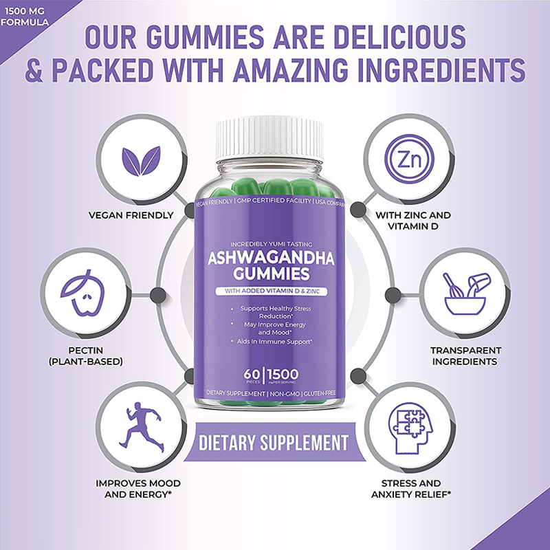 SERVICE OEM / ODM Vente chaude Gummies Ashwagandha avec L Theanine Suppléments Organic