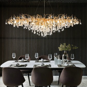 Luxus -LED -Kronleuchter goldener Zweiglampe mit Regen Drop Design