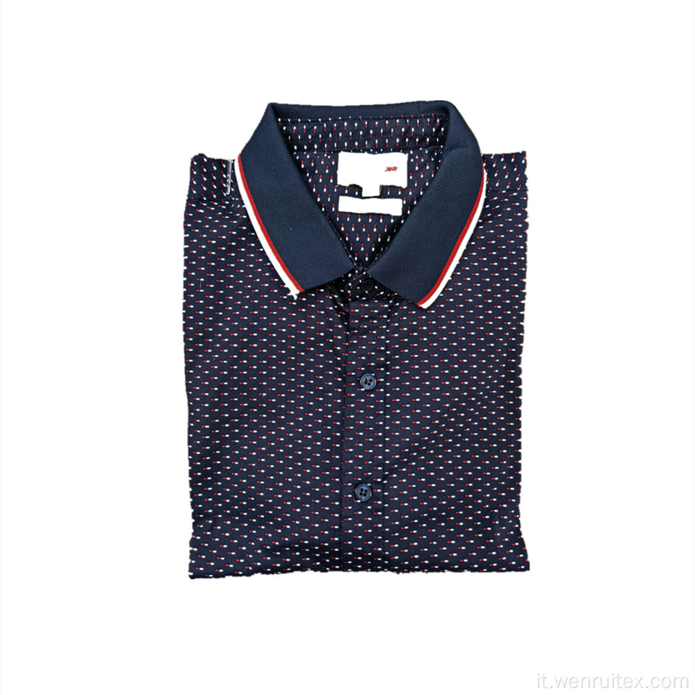 Camicia da uomo con risvolto stampato a pois a maniche lunghe in cotone