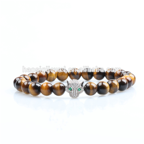 Tigerauge Edelstein Perle Armband Silber Charm Leopard Panther mit Luxus Diamant Armband für Männer