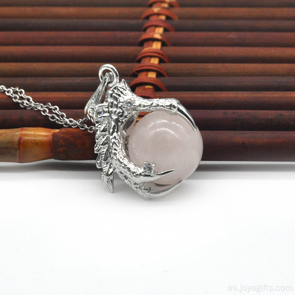 Charm Silver Jewelry Rose Quartz 15MM Sphere Dragon Ball Garra colgante para mujeres Accesorios