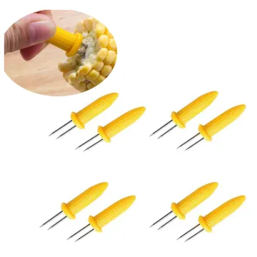 8 pcs Twin Prong Sweet Corn Holder Safe Corn on The Cob Holders Skewer Needle Prong Fork Pick for BBQ Barbecue