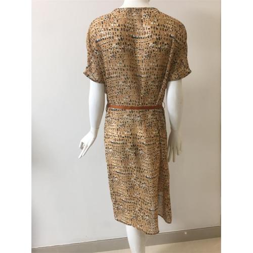 Printed Polyester Long Sleeve Dress with Double Collar