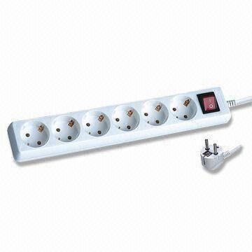 6-way Power Socket with On/Off Switch, Without Children Protection, Europe/Germany Type