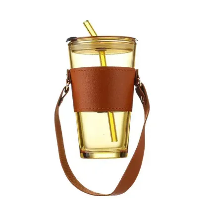 Creative glass sippy cup Simple atmosphere Large capacity High appearance level coffee cup Easy to lift the rope cup