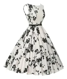 Womens flower printed lady vintage 50s sleeveless dress
