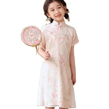 Summer New Chinese Style Parent-Child Qipao Skirt - Mother & Daughter Short Sleeve Printed Dress