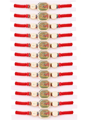 Fashion Red Braided Rope Christian Religious Virgin Mary Bracelet