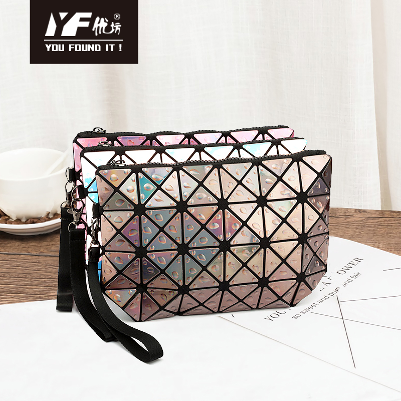 Benutzerdefinierte Logo Geometrische Rhombus Drop Flache Tasche Magische kosmetische Make-up-Tasche tragbare Handtaschen